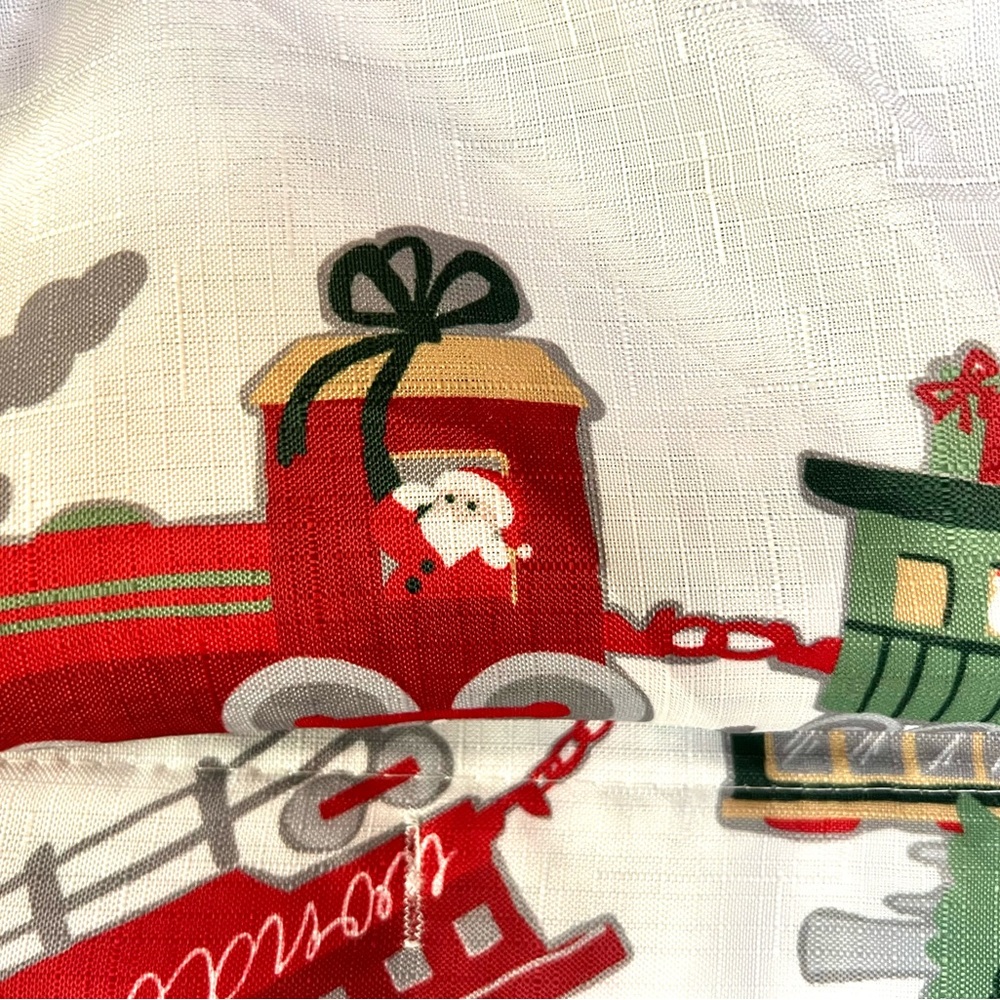 Christmas Holiday Santa Train Fabric Shower Curtain Presents Trees Festive